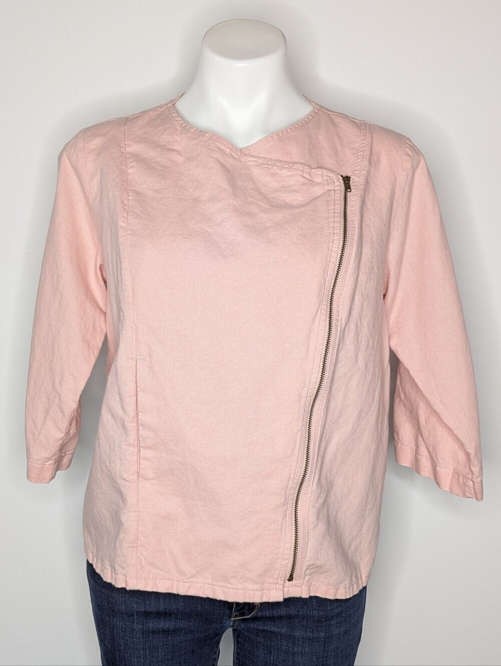 Liz Claiborne Peach Linen Cotton Moto Zip Jacket S